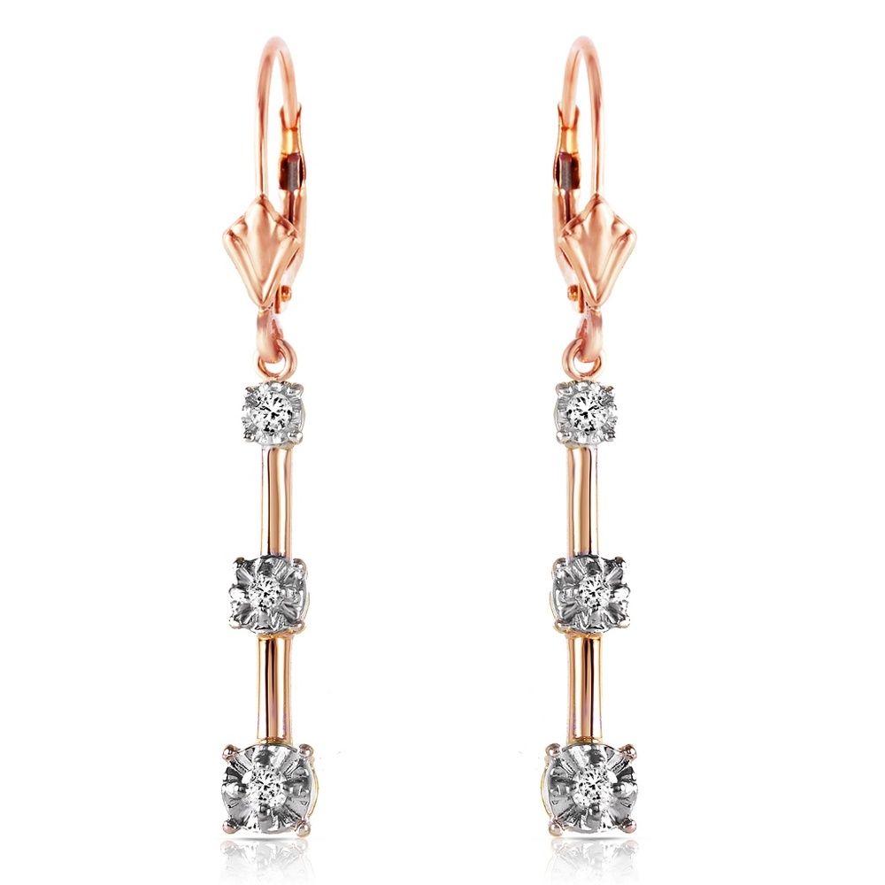 14K. SOLID GOLD LEVER BACK DIAMONDS EARRINGS - Picture 3 of 6